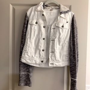 Free People Knit Hooded White Denim Jacket